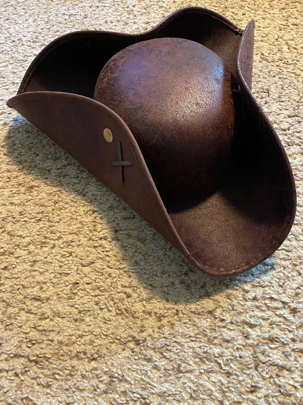 Brown Leather Tricorn Hat - Men's Classic Pirate Style